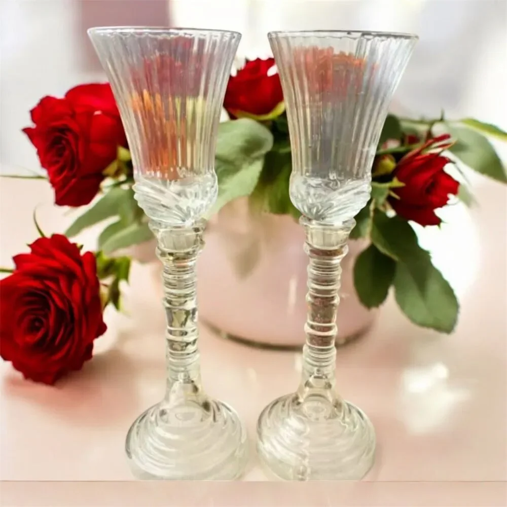 Vintage Homco Glass Candle Holders with Removable Tops - Matching Pair - Clear